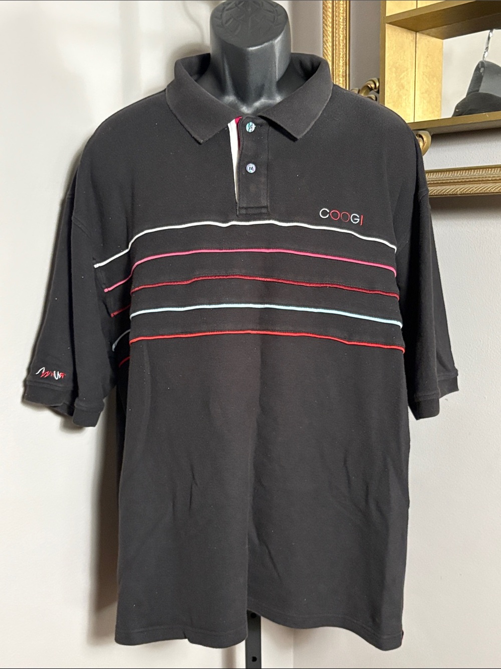 COOGI XXXL Black Polo with Multicolor Stripe Accents